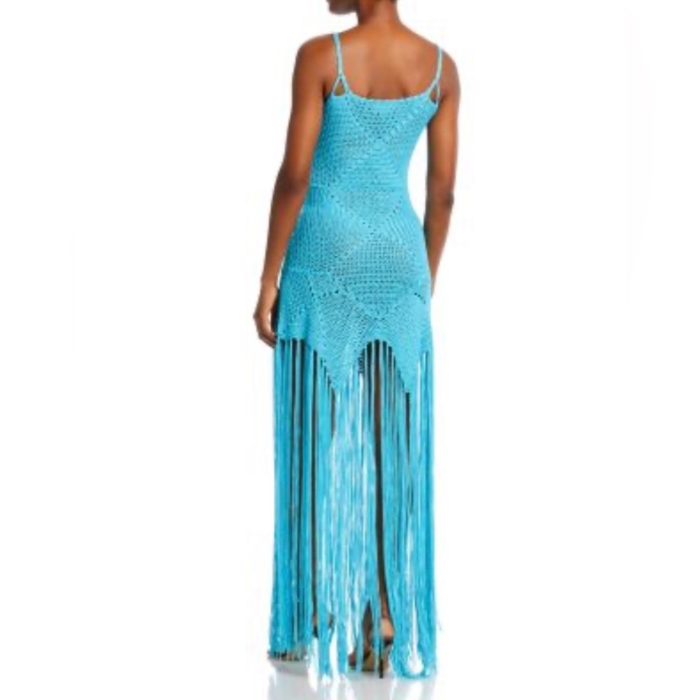 Line and dot wanderer Crochet blue Fringe Maxi Dress beachy resort